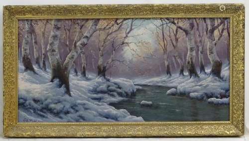 Gabris late XX, Oil on canvas, Snowy and wooded winter