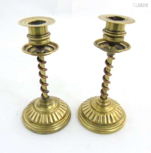 Arts and Crafts copper and brass candlesticks, the