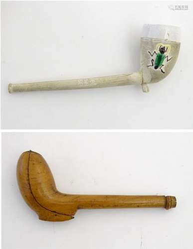 An 18thC carved fruit wood pipe case opening to reveal