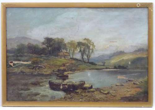 John Syer (XIX-XX), Oil on canvas, Stepping stones
