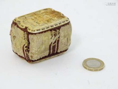 19thC Cantonese pincushion with carved ends and bamboo