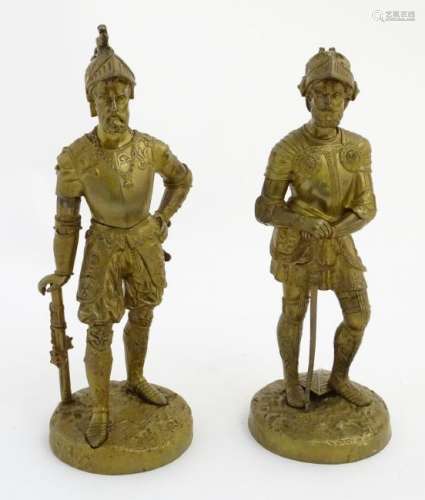 Military: A pair of gilt bronze figures on circular