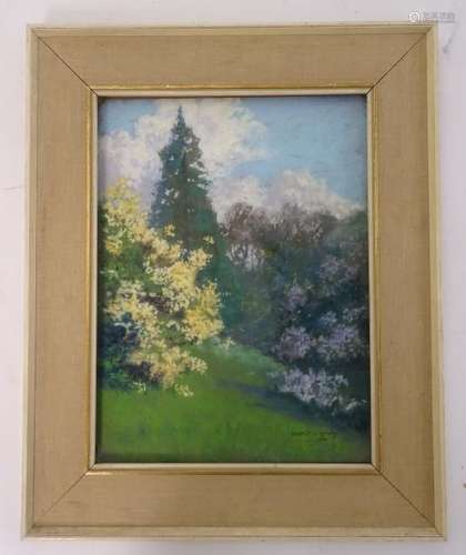 Gerald S Henry 1920, Pastel, Corner of a landscaped