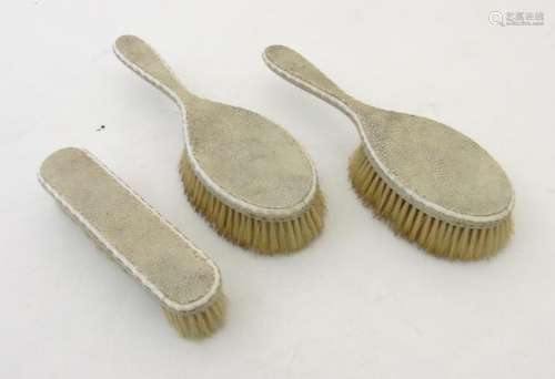 Shagreen : A set of 3 1930's  brushes to include 2 hand