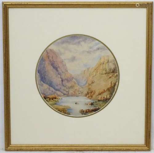 M Banks, XIX, Irish, Watercolour tondo, 'Gap of Dunloe'