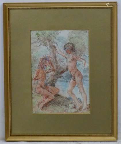 Follower of Henry Scott Tuke, Mixed media, Naked male