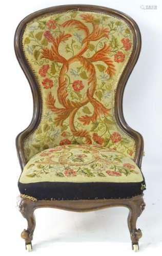 A mid / late 19thC mahogany slipper chair with shaped