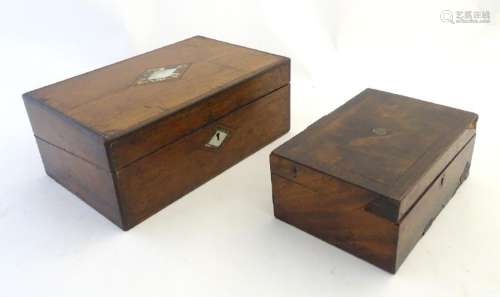 Two 19thC mahogany boxes, the larger with a writing