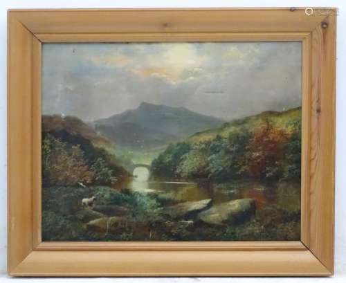 Late XIX, Oil on canvas, River landscape with stone