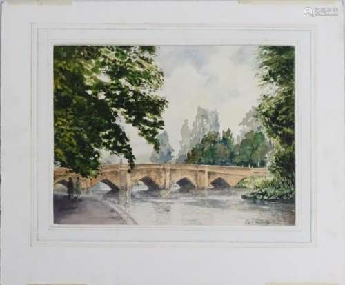 G F Broad mid XX, Watercolour, 'River Bridge, Bakewell'
