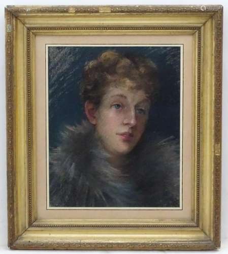 MBF c. 1900, Pastel,  Portrait of a lady with a fur