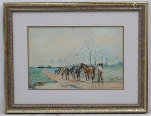 H C Woollett XIX, Watercolour, Three horses going home