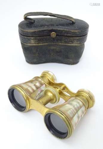 Opera Glasses: a calf skin cased pair of 'Le Maire,