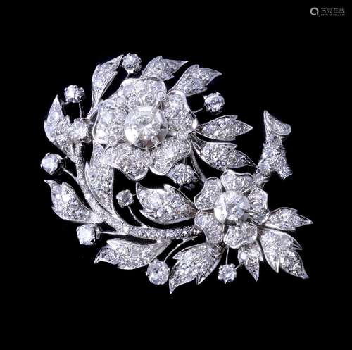 A diamond floral spray brooch pendant