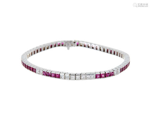 A ruby and diamond line bracelet