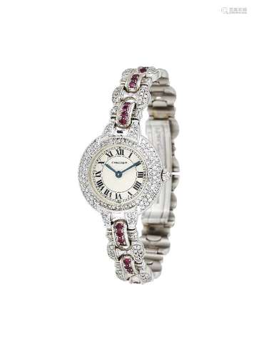 Cartier, Vendome, a lady's 18 carat white gold, diamond and ruby bracelet watch