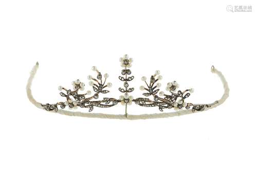 An Edwardian diamond and pearl tiara