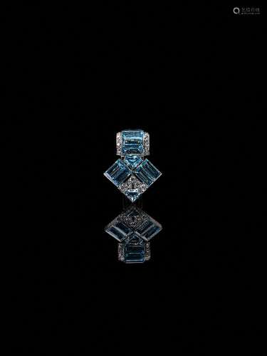 An Art Deco aquamarine and diamond clip by Cartier London