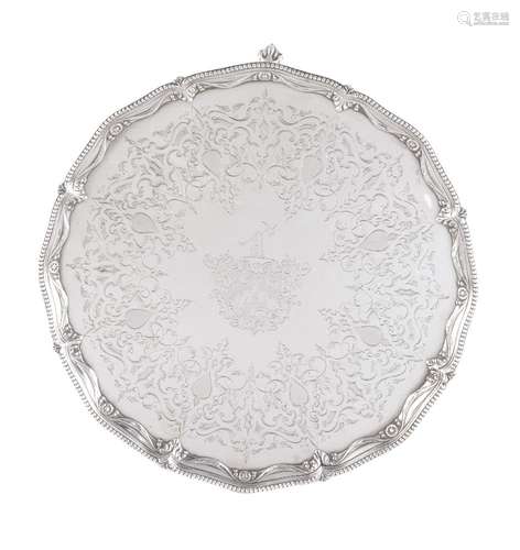 A George III silver shaped circular salver by John Crouch I & Thomas Hannam