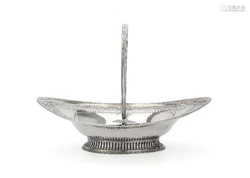 A George III silver navette shaped fruit or cake basket by Hester Bateman