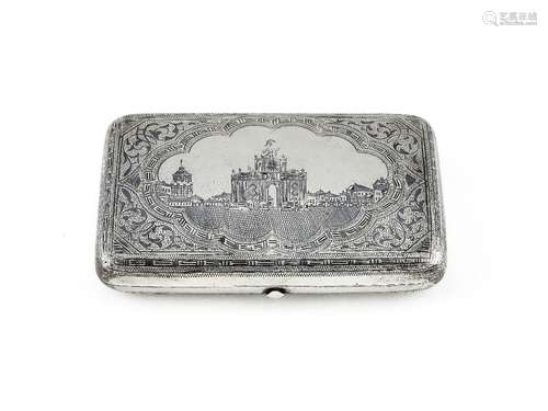 A Russian silver and niello rounded rectangular cigarette case by I. P. Prokofiev