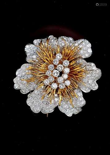 A 1970s 18 carat gold and diamond flower head brooch by Kutchinsky