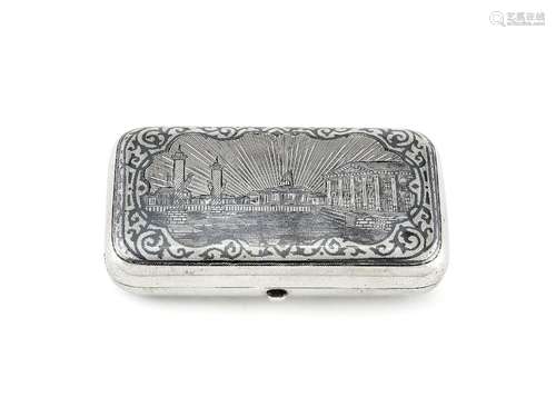 A Russian silver and niello rounded rectangular cigarette case by Alexander Yegarov (1868-1897)