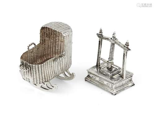 A Dutch silver toy model cradle