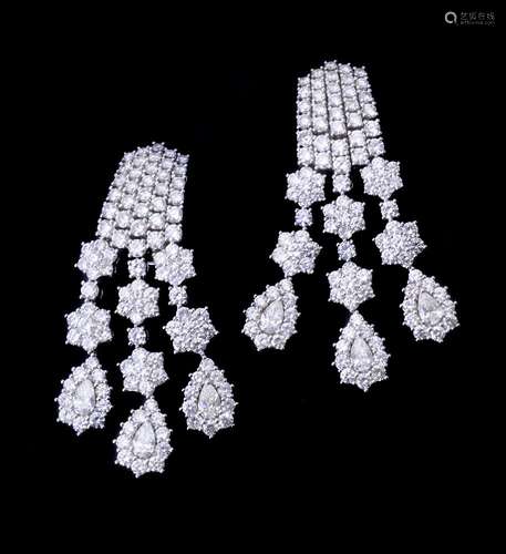 A pair of diamond chandelier ear pendants