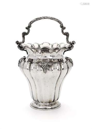 An Italian silver coloured inverted baluster lobed wine cooler