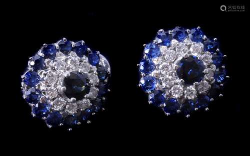 A pair of 1970s sapphire and diamond ear clips