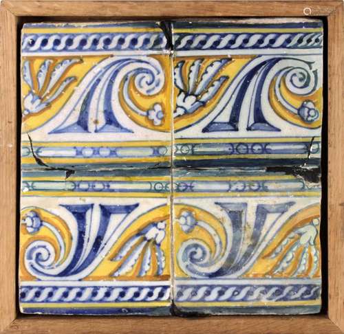 Plafón con cuatro azulejos catalanes de muestra s.XVII