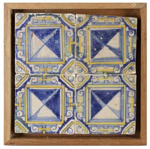 Plafón 4 azulejos de cartabón renacentista fin. siglo XVI