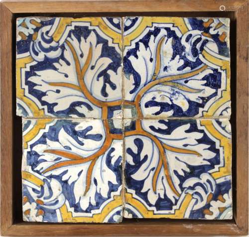 Plafón con cuatro azulejos catalanes de muestra del s.XVII