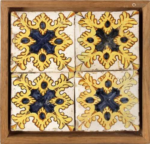 Plafón con cuatro azulejos catalanes de muestra s.XVIII