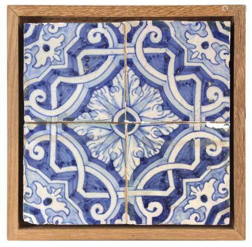 Plafón con cuatro azulejos catalanes de muestra s.XVII