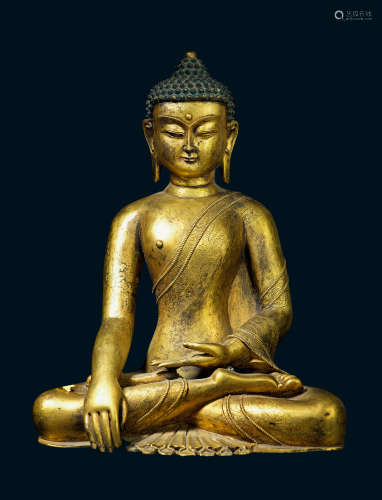 清代 铜鎏金释迦摩尼佛坐像