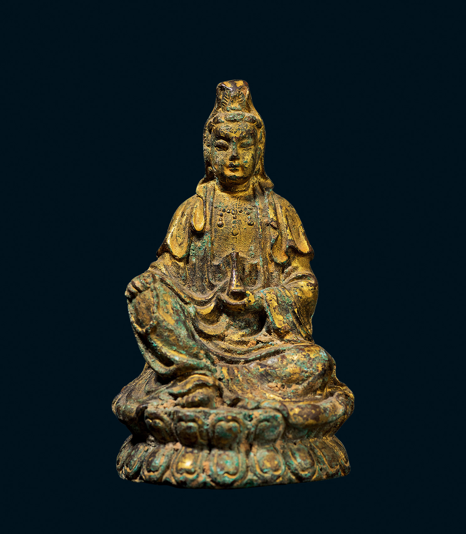 清代铜鎏金观音菩萨像