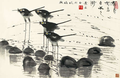 黄永玉 (b.1924)水鸟 镜心 水墨纸本