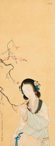 徐邦达 (1911-2012)丙子（1936年）作赏花仕女 立轴 设色纸本