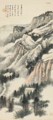 张大千(1899-1983)丁亥（1947年）作晚晴图 立轴 设色纸本