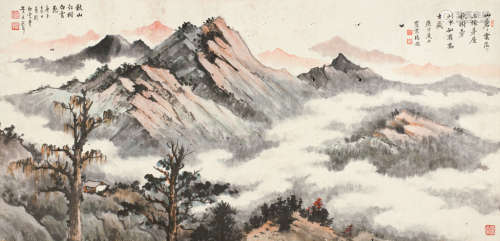 黄君璧(1898-1991) 庚子（1960年）作秋山红树图 横披 设色纸本