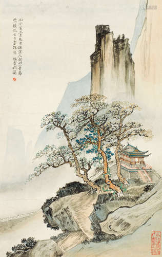 何海霞(1908-1998) 丙子（1936年）作关山小景 镜框 设色纸本