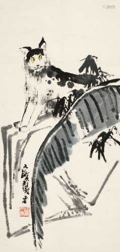 潘天寿(1897-1971) 芭蕉猫戏图 立轴 水墨纸本