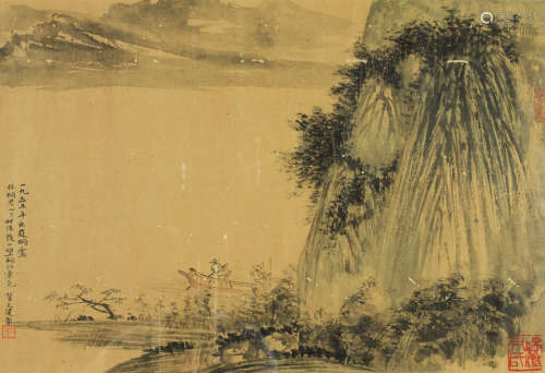 贺天健(1891-1977) 1955年作桐江山色图 镜框 设色纸本