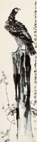 齐白石 (1864-1957)辛巳（1941年）作英雄梅石图 立轴 设色纸本