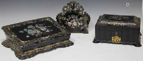 LOT OF (3) 19TH C. PAPIER MACHE INLAID BOXES