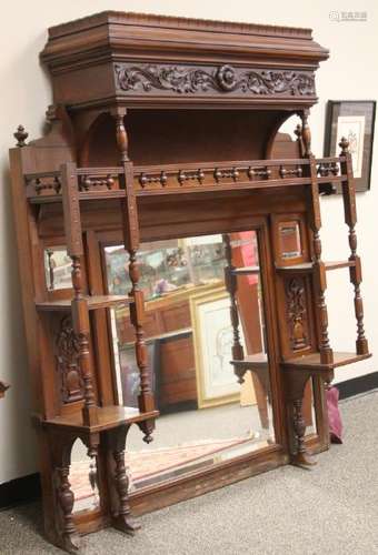 AMERICAN WALNUT FIREPLACE MANTEL WITH MIRROR