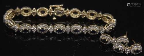 SAPPHIRE & DIAMOND 14KT GOLD BRACELET & EARRINGS