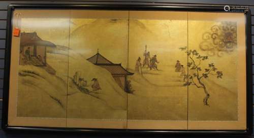 LARGE JAPANESE SCREEN C. 1750, FRAMED